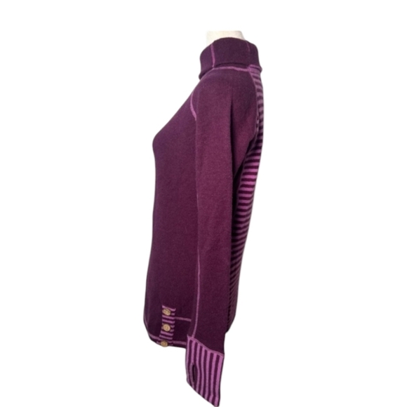 Dakini Wool Mock Neck Indie Boho Sweater Purple Stripe Pullover Buttons sz XS - Picture 3 of 11